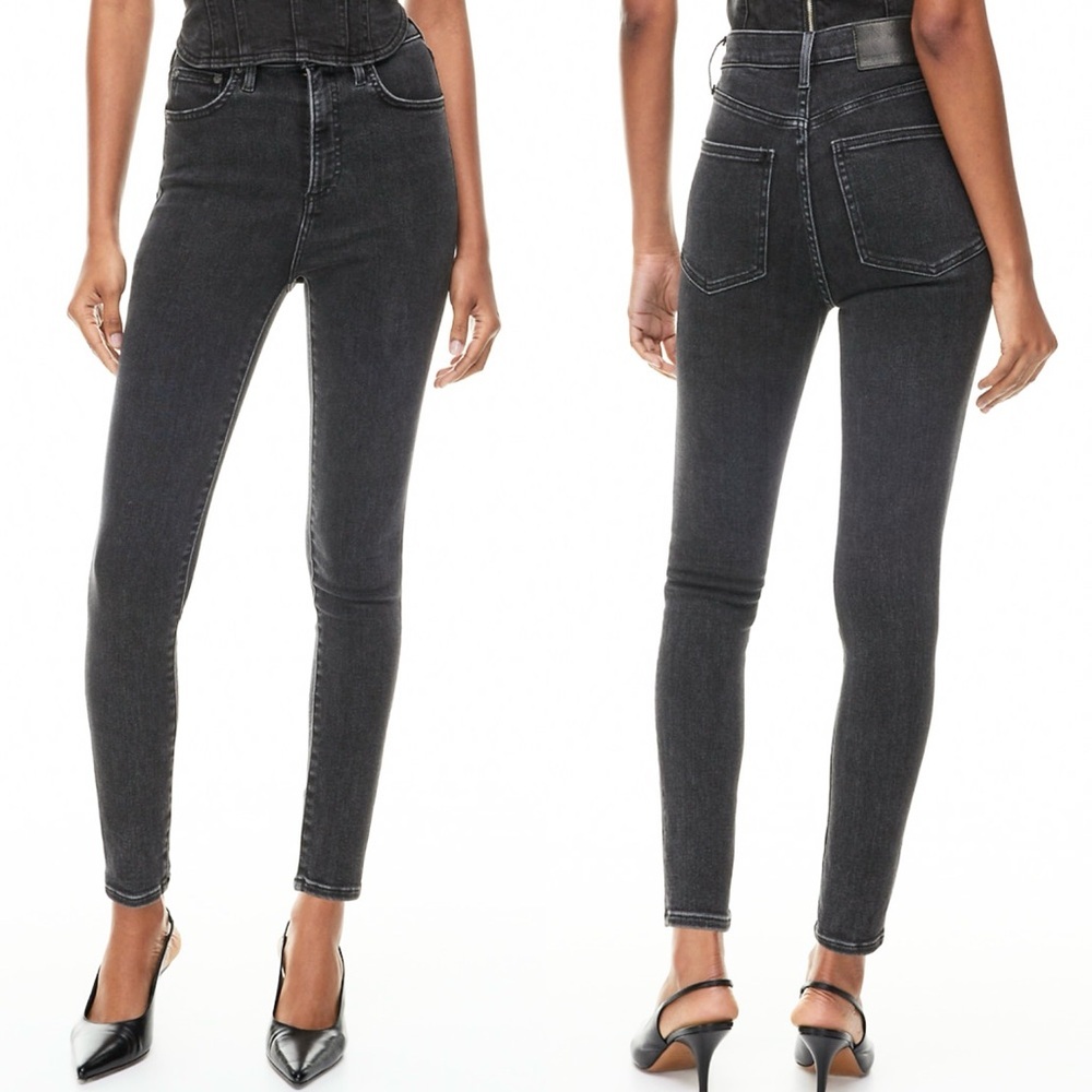 Aritzia Denim Forum Lola Mid Rise Skinny Jeans Washed Black Grey Size 24 Minimal